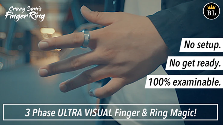 Hanson Chien Presents Crazy Sam's Finger Ring BLACK / MEDIUM (Gimmick and Online Instructions) by Sam Huang - Trick - Image 2